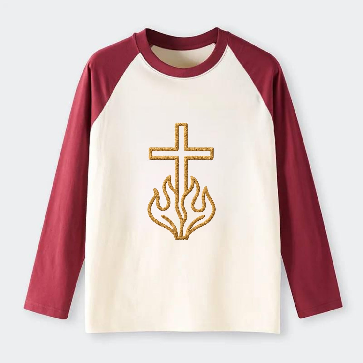 Burning Bush Cross  - Raglan Long Sleeve T-Shirt - Red