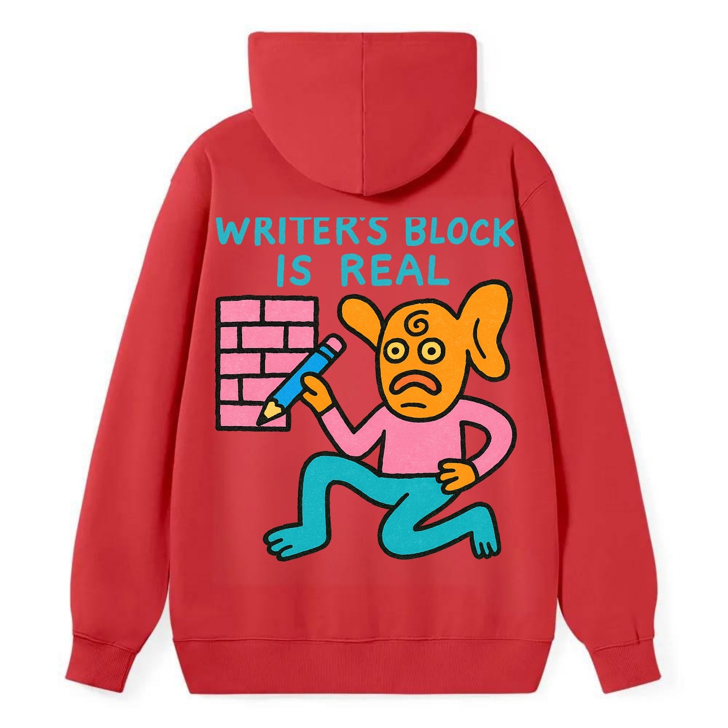 WRITERS BLOCK IS REAL | Brick wall with pencil - Classic Pullover Hoodie - Red