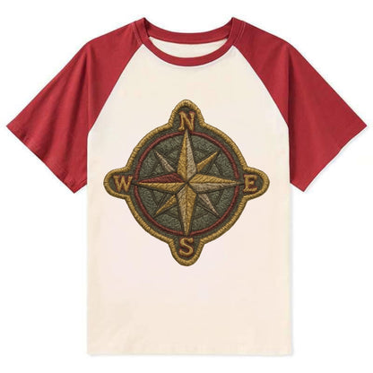 Compass rose with cardinal directions - explorer symbol - Contrast Raglan T-shirt - Red