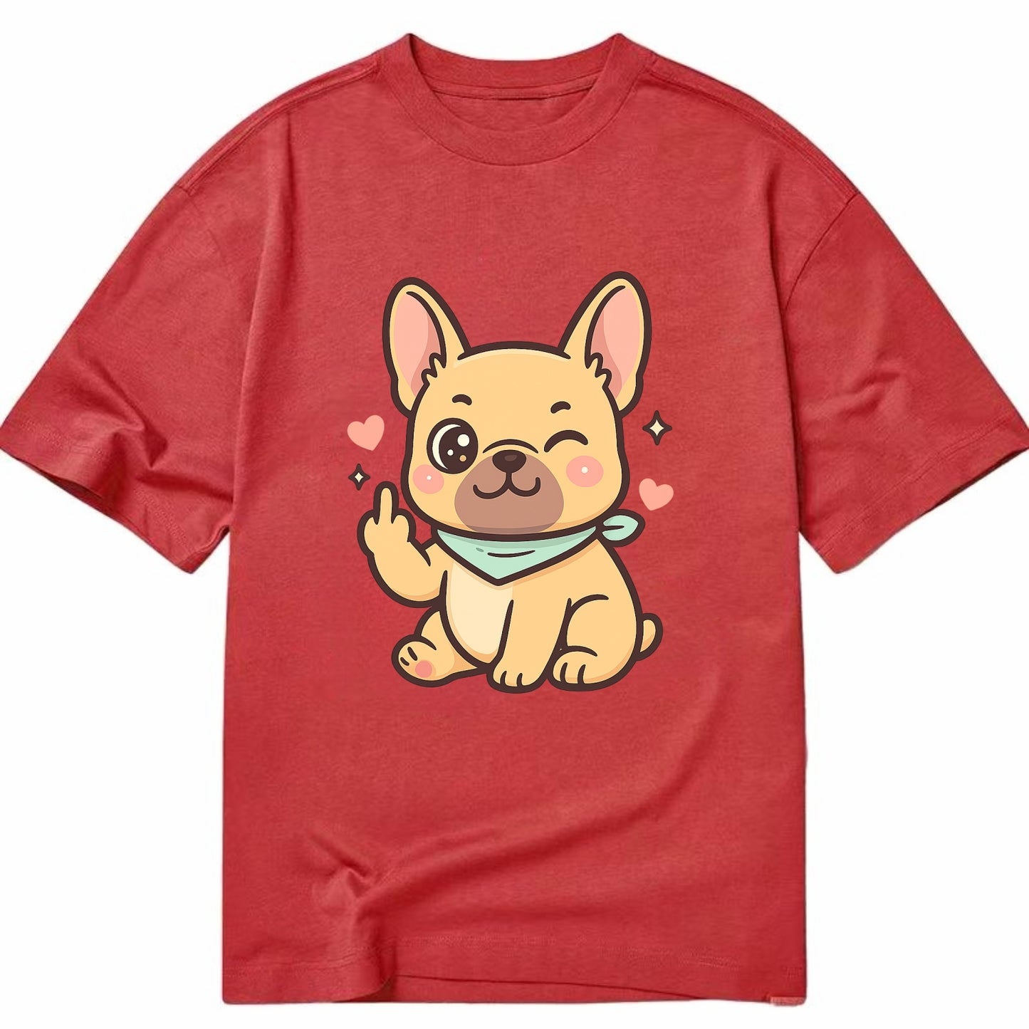 French Bulldog sitting with bat ears up, strong paw with sass - Classic T-shirt - Red