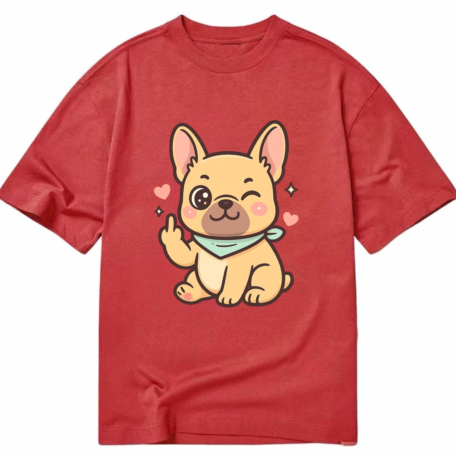 French Bulldog sitting with bat ears up, strong paw with sass - Classic T-shirt - Red