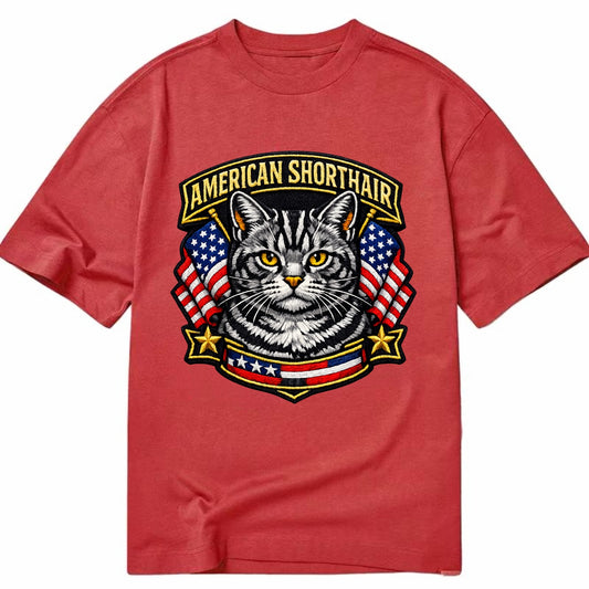 AMERICAN SHORTHAIR - classic american cat in silver tabby , all-American cat - Classic T-shirt - Red