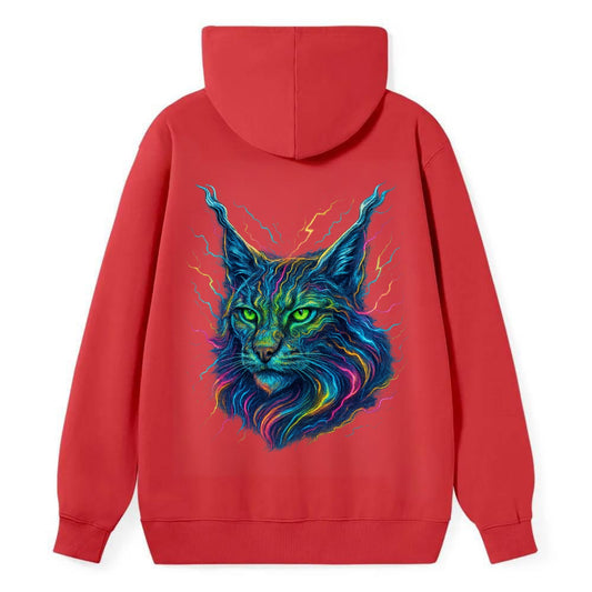 Wild lynx with ear tufts transforming into liquid mercury flows, silver - Classic Pullover Hoodie - Red