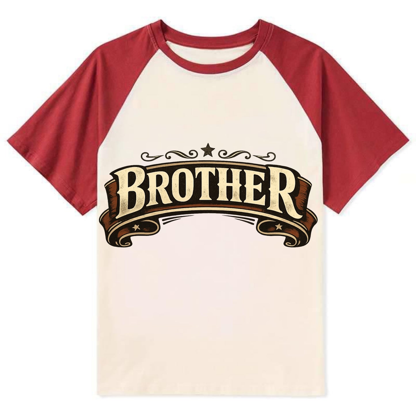 Bold typography design - "BROTHER" - male bond, brotherhood - Contrast Raglan T-shirt - Red