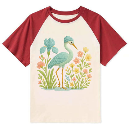 Mint Crane - Contrast Raglan T-shirt - Red