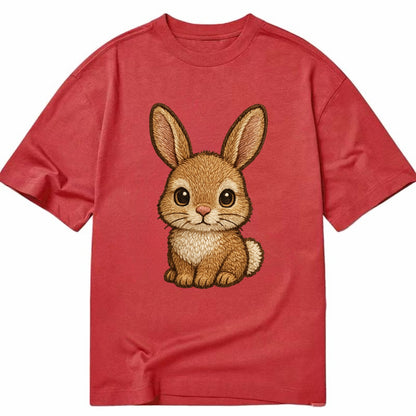 Baby Rabbit - long ears, fluffy white tail, pink nose, large brown eyes, - Classic T-shirt - Red