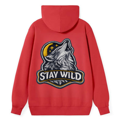 STAY WILD - wolf with text in gray , free spirit - Classic Pullover Hoodie - Red