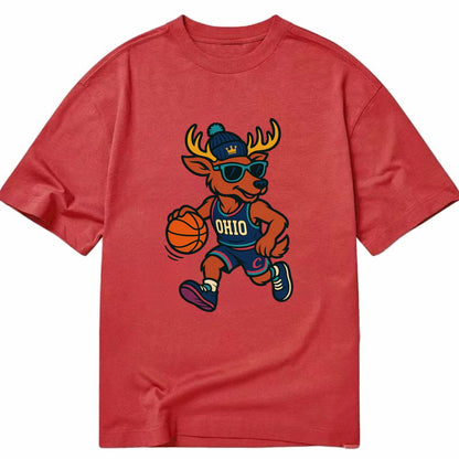 Ohio Deer wearing Cavs beanie with crown patch and wayfarer sunglasses - Classic T-shirt - Red