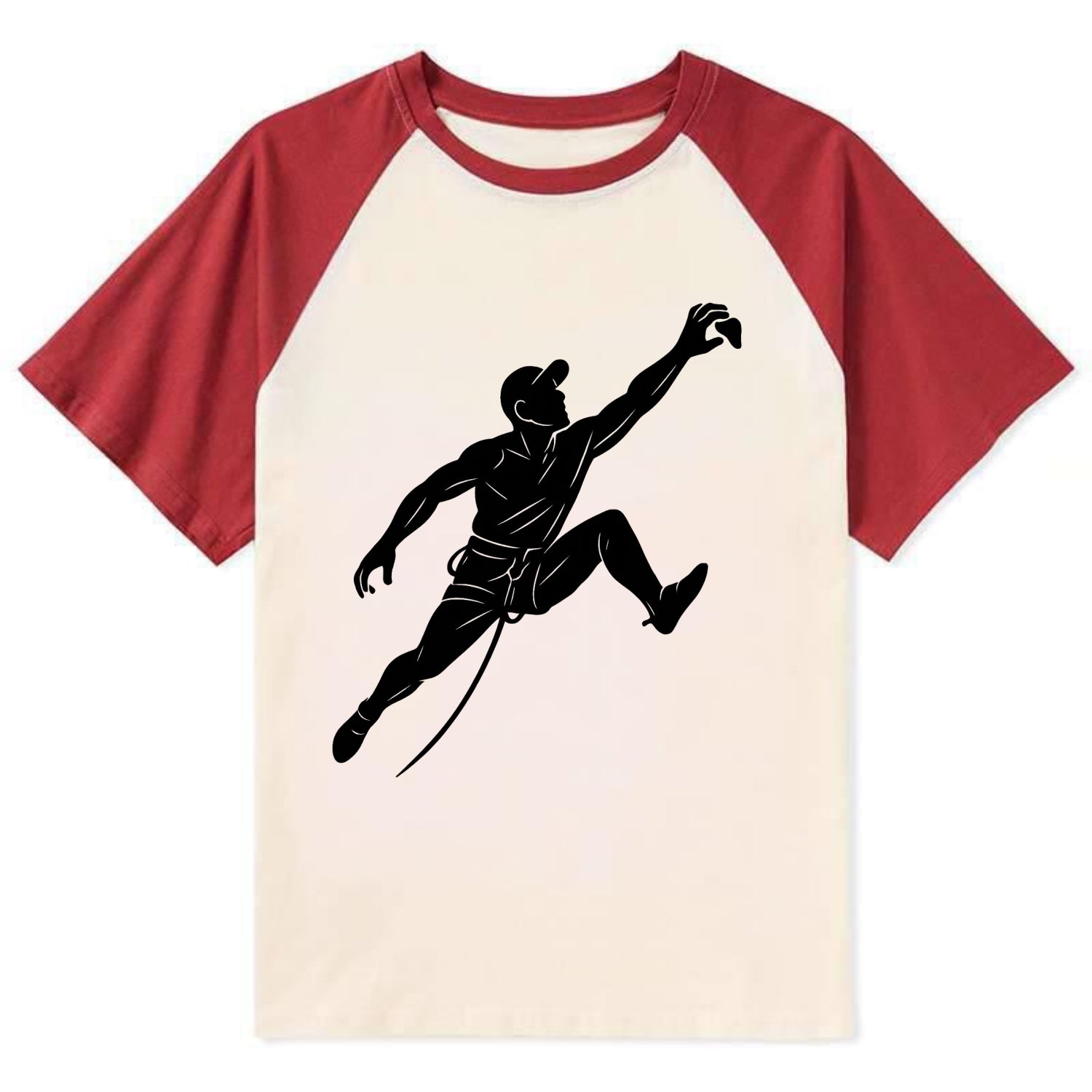 Rock wall climber reaching hold - Contrast Raglan T-shirt - Red