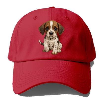 Baby Pointer Puppy - spotted coat, noble stance, alert eyes, front-facing, pointing - Baseball Cap - Red