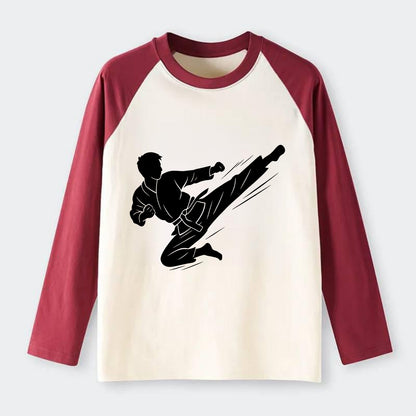 Korean taekwondo flying kick - Raglan Long Sleeve T-Shirt - Red