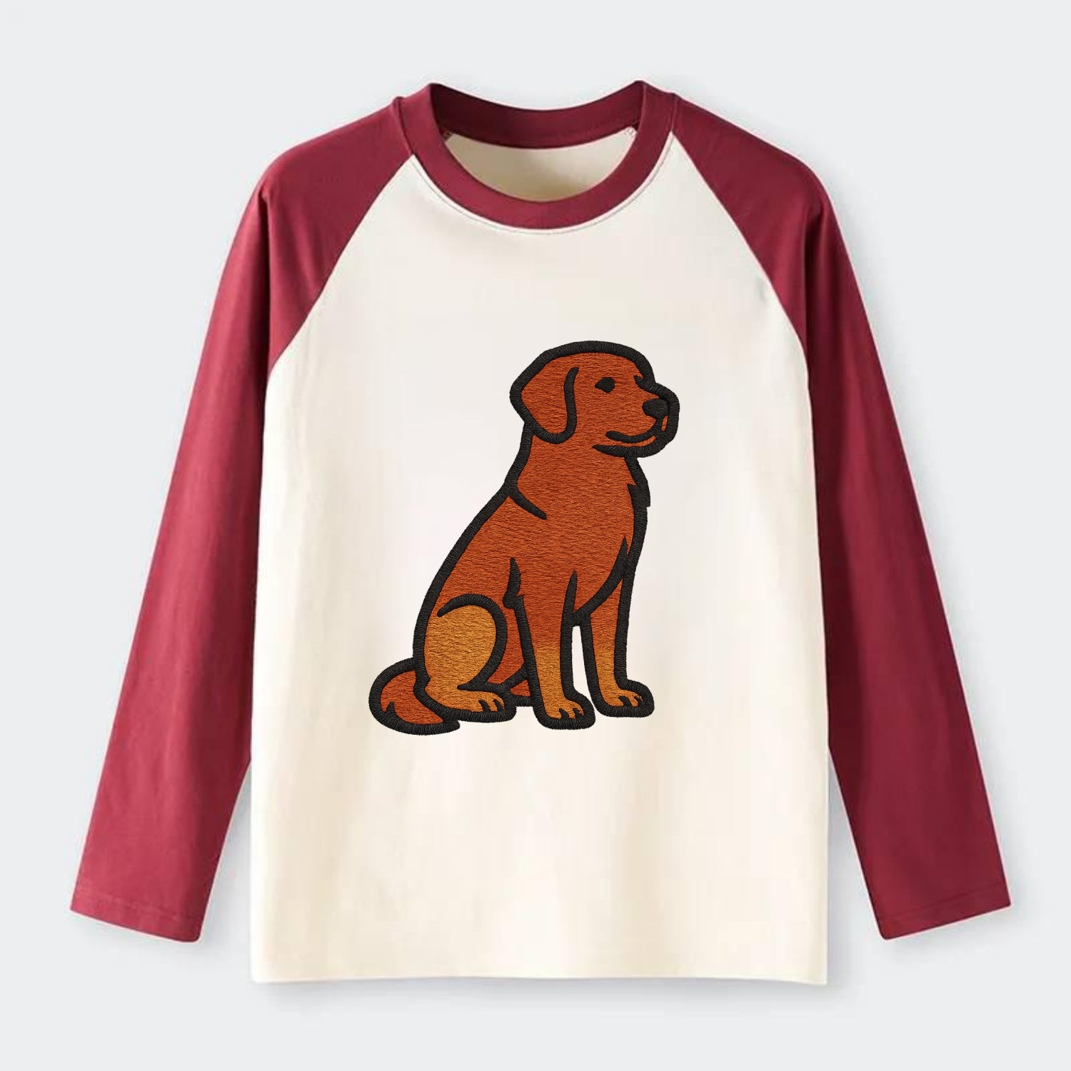 Nova Scotia Duck Tolling Retriever - Red embroidered pose - Raglan Long Sleeve T-Shirt - Red