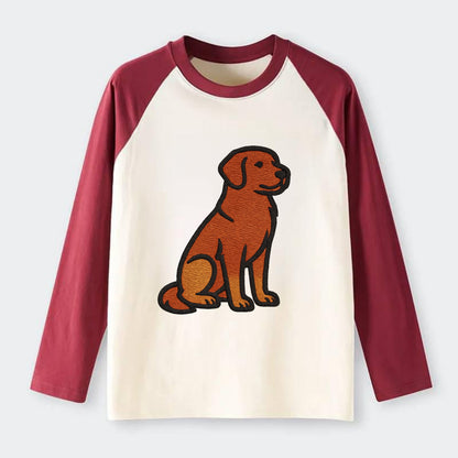 Nova Scotia Duck Tolling Retriever - Red embroidered pose - Raglan Long Sleeve T-Shirt - Red