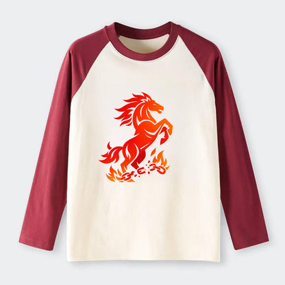 FREEDOM FLAMES | Wild horse breaking fire chains | Liberation | - Raglan Long Sleeve T-Shirt - Red