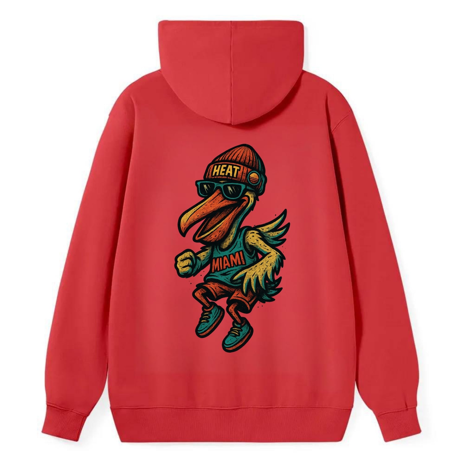 Miami Pelican wearing Heat beanie with sunset patch and wayfarer - Classic Pullover Hoodie - Red