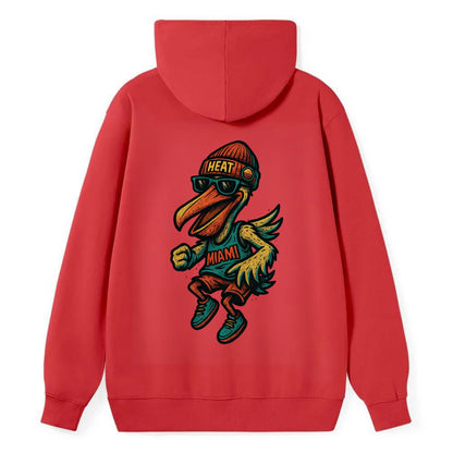 Miami Pelican wearing Heat beanie with sunset patch and wayfarer - Classic Pullover Hoodie - Red