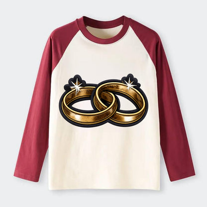 WEDDING RINGS - interlocked bands in gold , marriage - Raglan Long Sleeve T-Shirt - Red