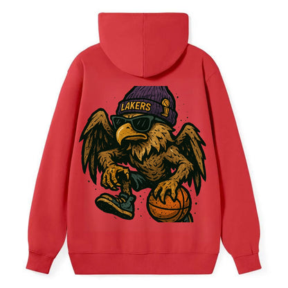 Los Angeles Golden Eagle wearing Lakers beanie with trophy patch and - Classic Pullover Hoodie - Red