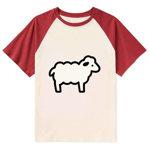 Sheep - White fluffy wool flat side profile - Contrast Raglan T-shirt