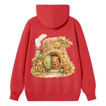 TREE HOME | Bear's home in hollow tree | Round door | Chimney smoke | - Classic Pullover Hoodie - Red