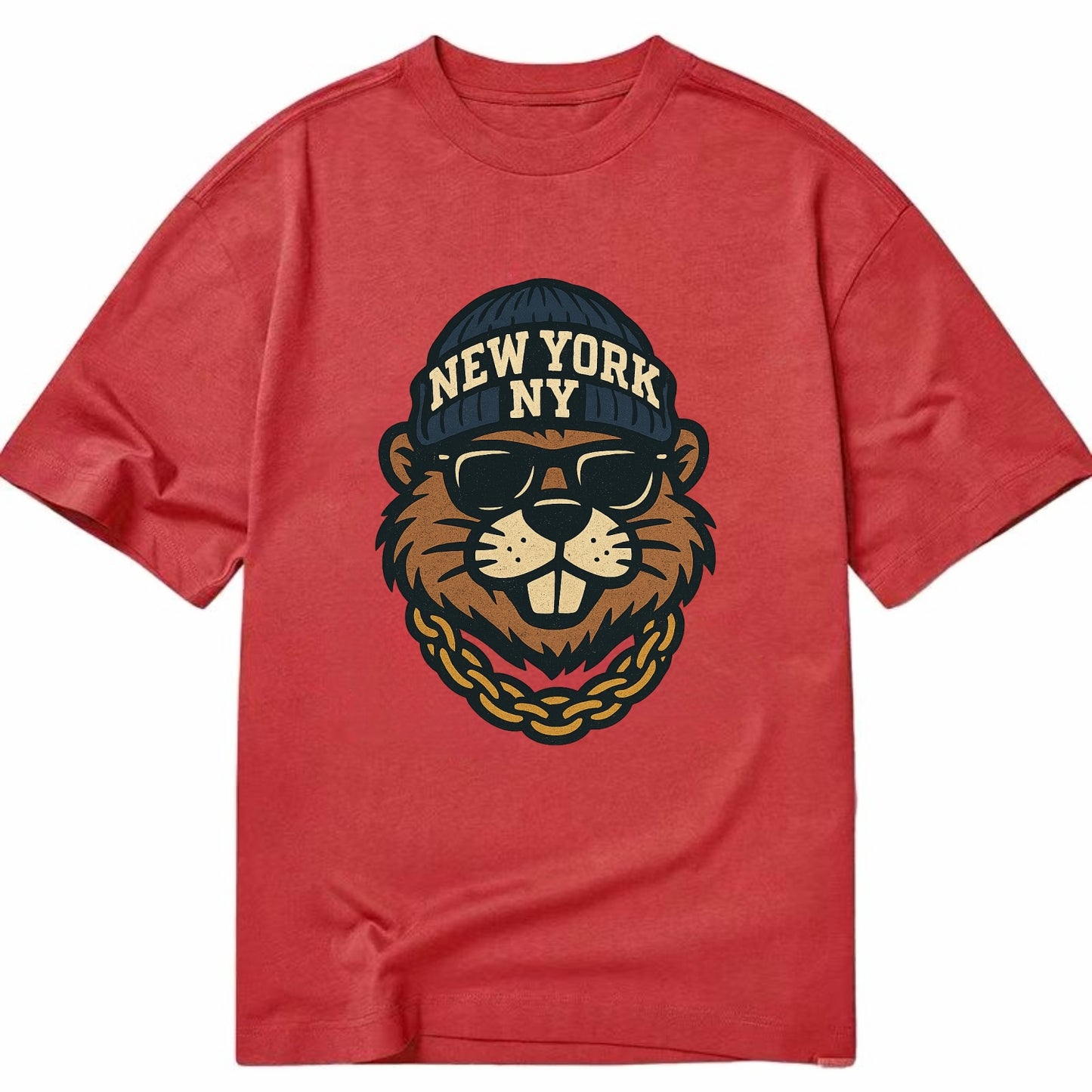 {"animal":"beaver","locationText":"NEW YORK","initials":"NY","beanieColor":"navy", - Classic T-shirt - Red
