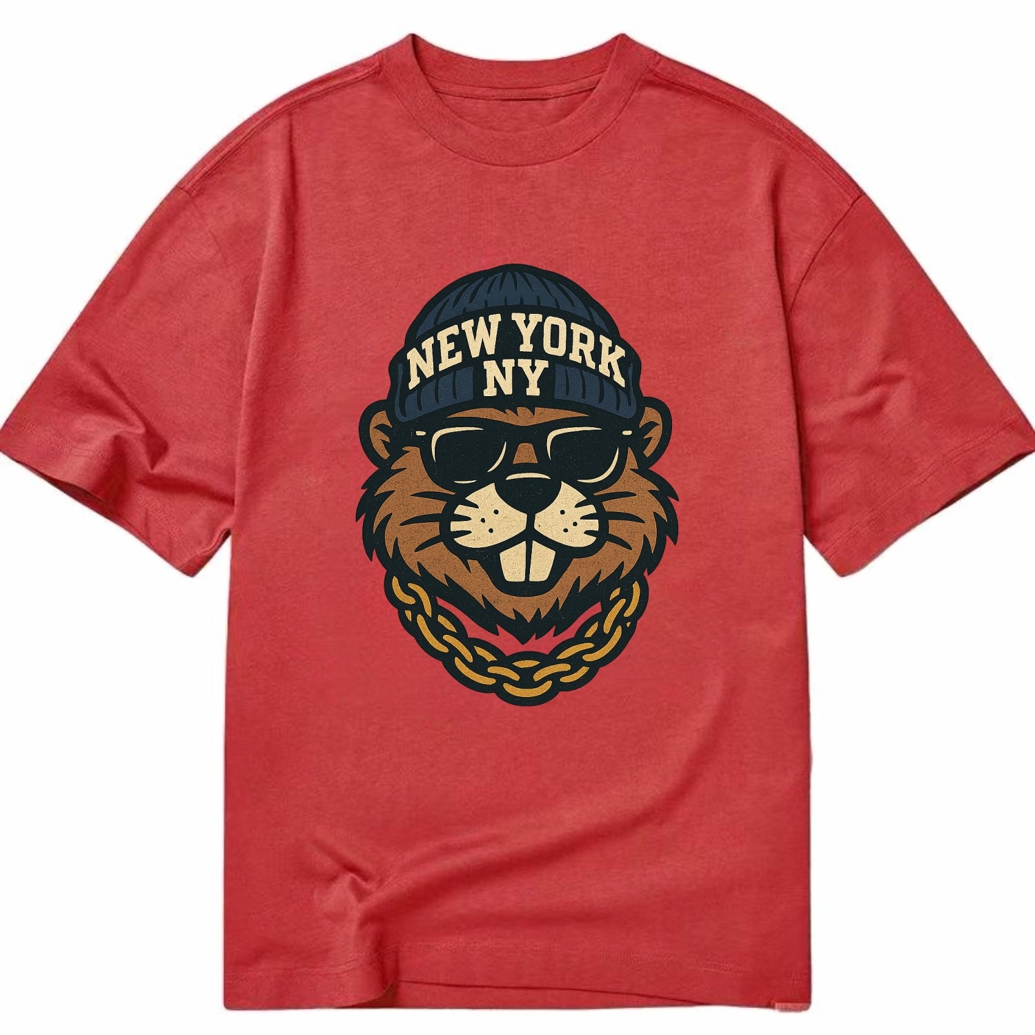 {"animal":"beaver","locationText":"NEW YORK","initials":"NY","beanieColor":"navy", - Classic T-shirt - Red