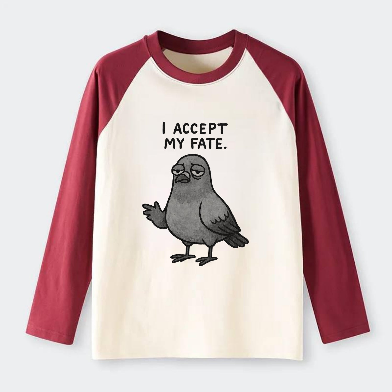 YOU MUST HONOR THE PIGEON | Grey pigeon - Raglan Long Sleeve T-Shirt - Red