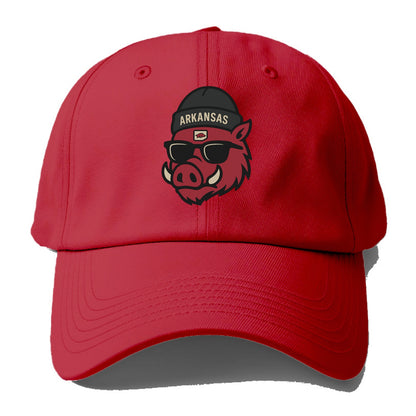 Fayetteville Razorback wearing Arkansas beanie with hog patch - Baseball Cap - Red