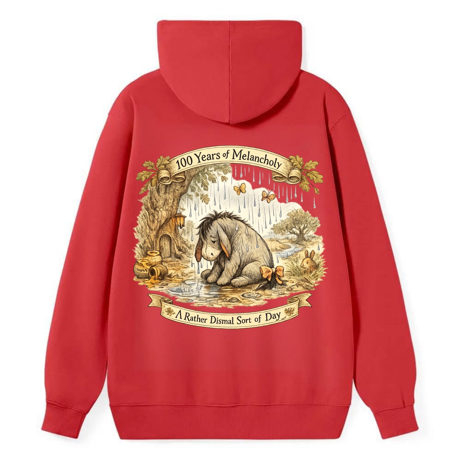 GLOOMY GLEN | Droopy figure in rain | Tattered tail bow | Pessimistic - Classic Pullover Hoodie - Red