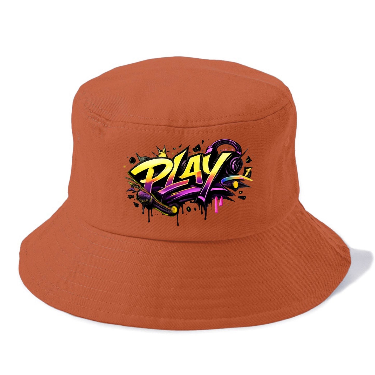 Bold typography design - "PLAY" - creative expression, musical performance - Bucket Hat - Red