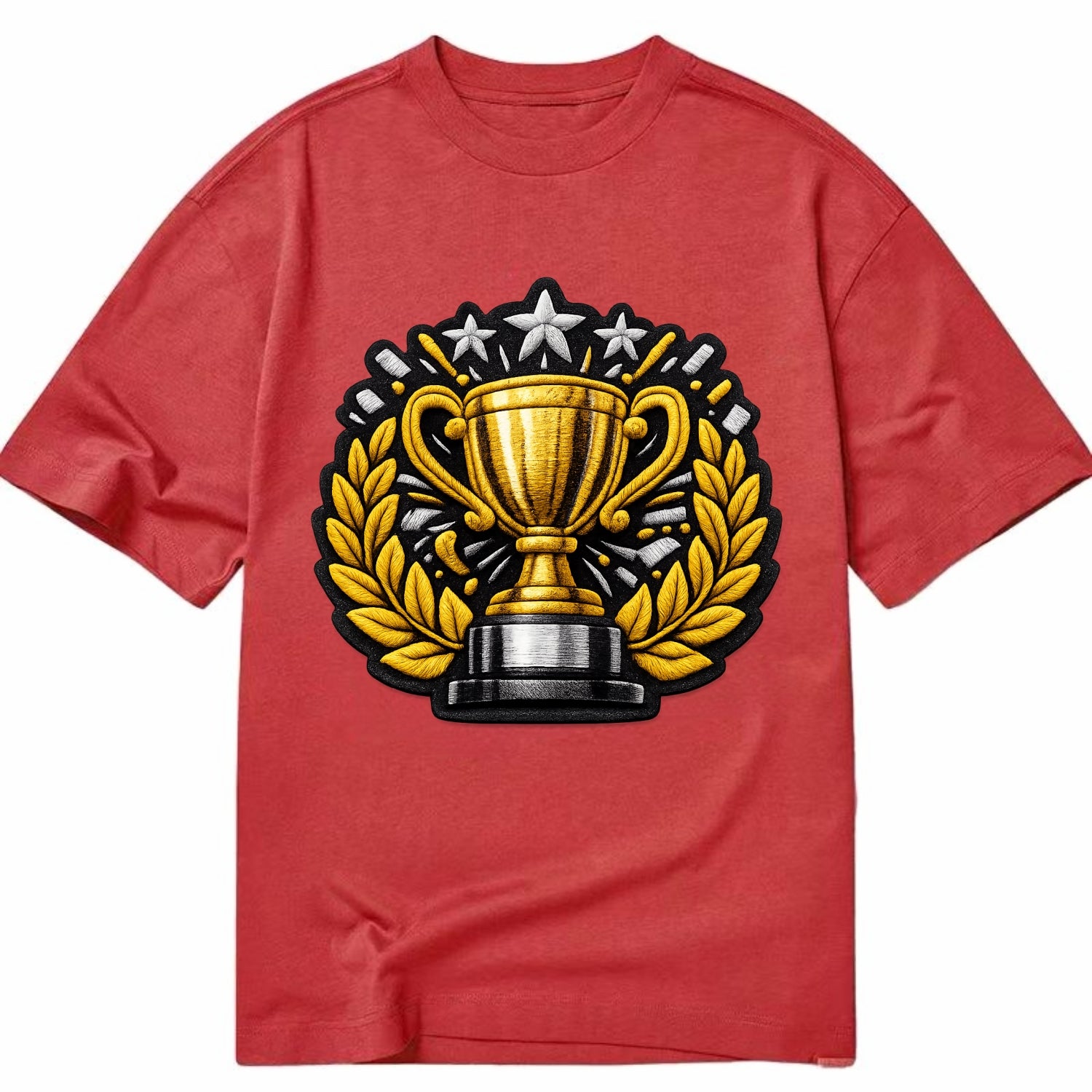 Embroidered patch design - CHAMPIONSHIP TROPHY - golden trophy cup with laurels - Classic T-shirt - Red