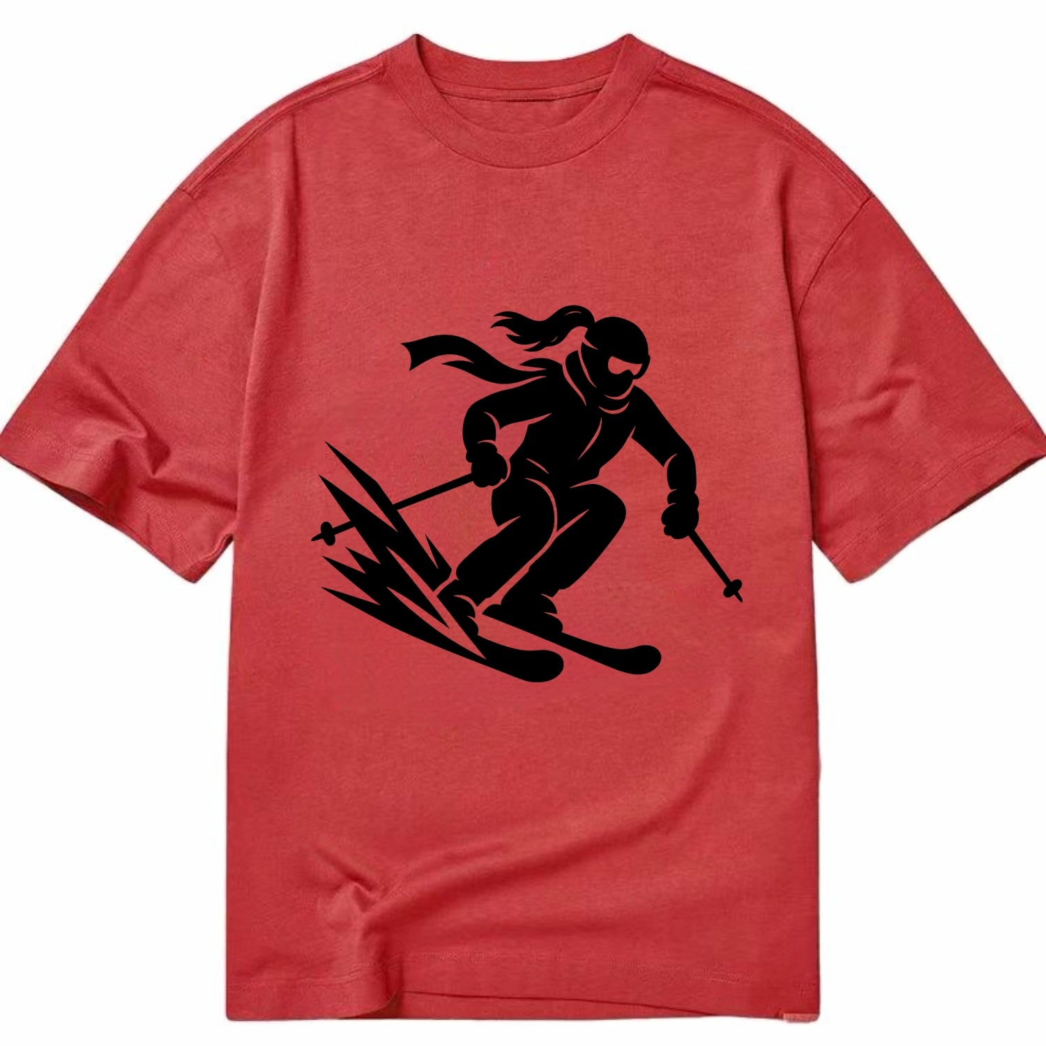 Skier carving down snowy slope - Classic T-shirt - Red