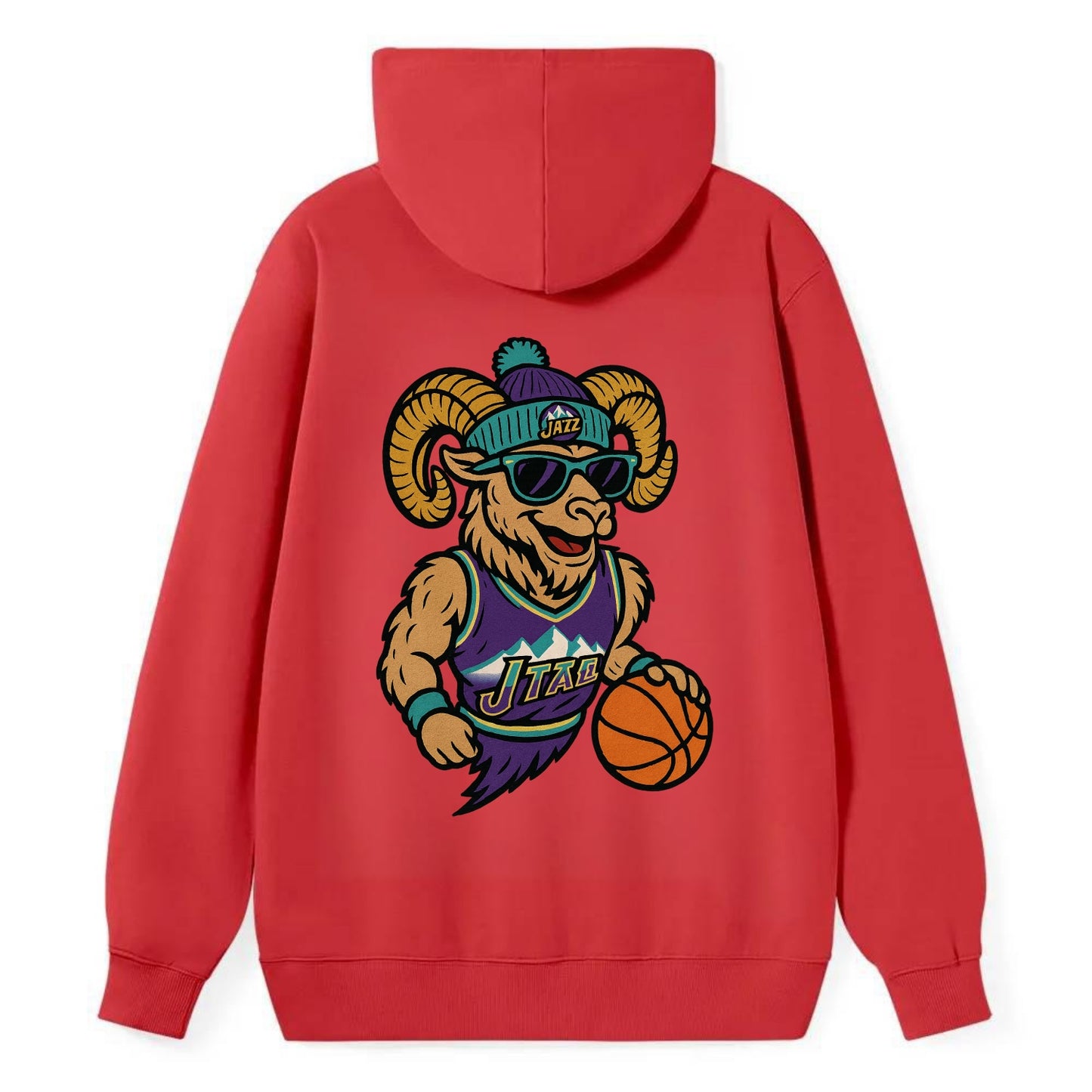 Utah Bighorn wearing Jazz beanie with mountain melody patch and wayfarer - Classic Pullover Hoodie - Red