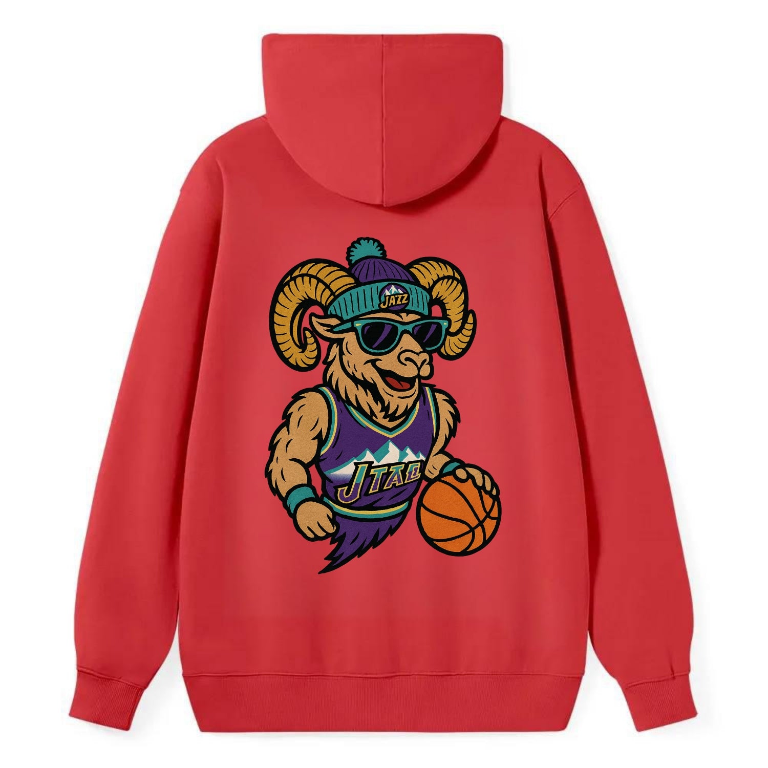Utah Bighorn wearing Jazz beanie with mountain melody patch and wayfarer - Classic Pullover Hoodie - Red