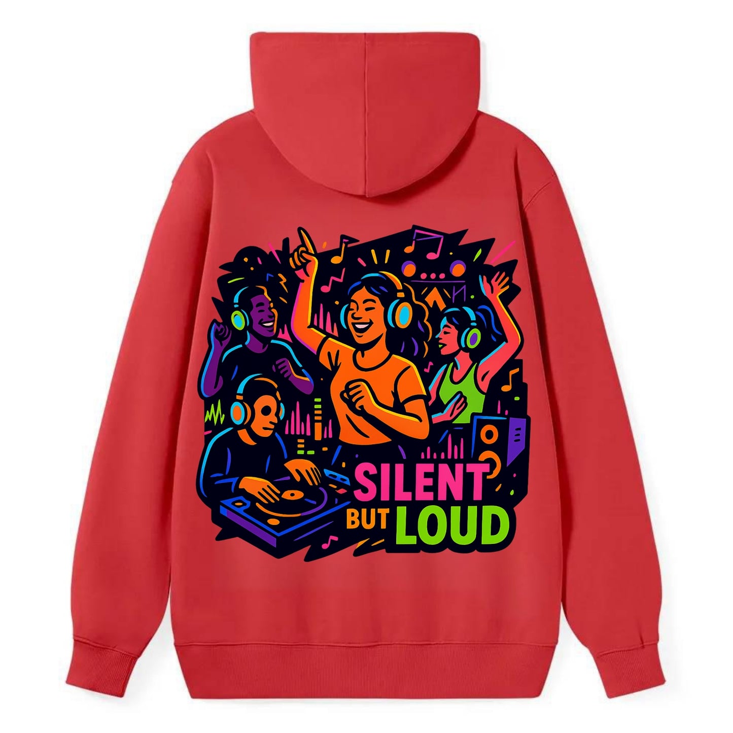 Silent disco dancers with glowing headphones - "Silent But Loud" - unique - Classic Pullover Hoodie - Red