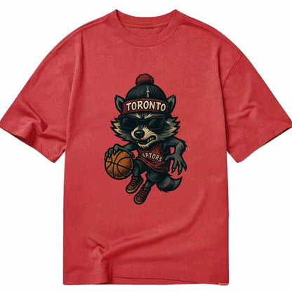 Toronto Raccoon wearing Raptors beanie with CN Tower patch and wayfarer sunglasses - Classic T-shirt - Red