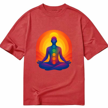 Sunset Meditation - Figure in lotus pose Classic T-shirt - Red