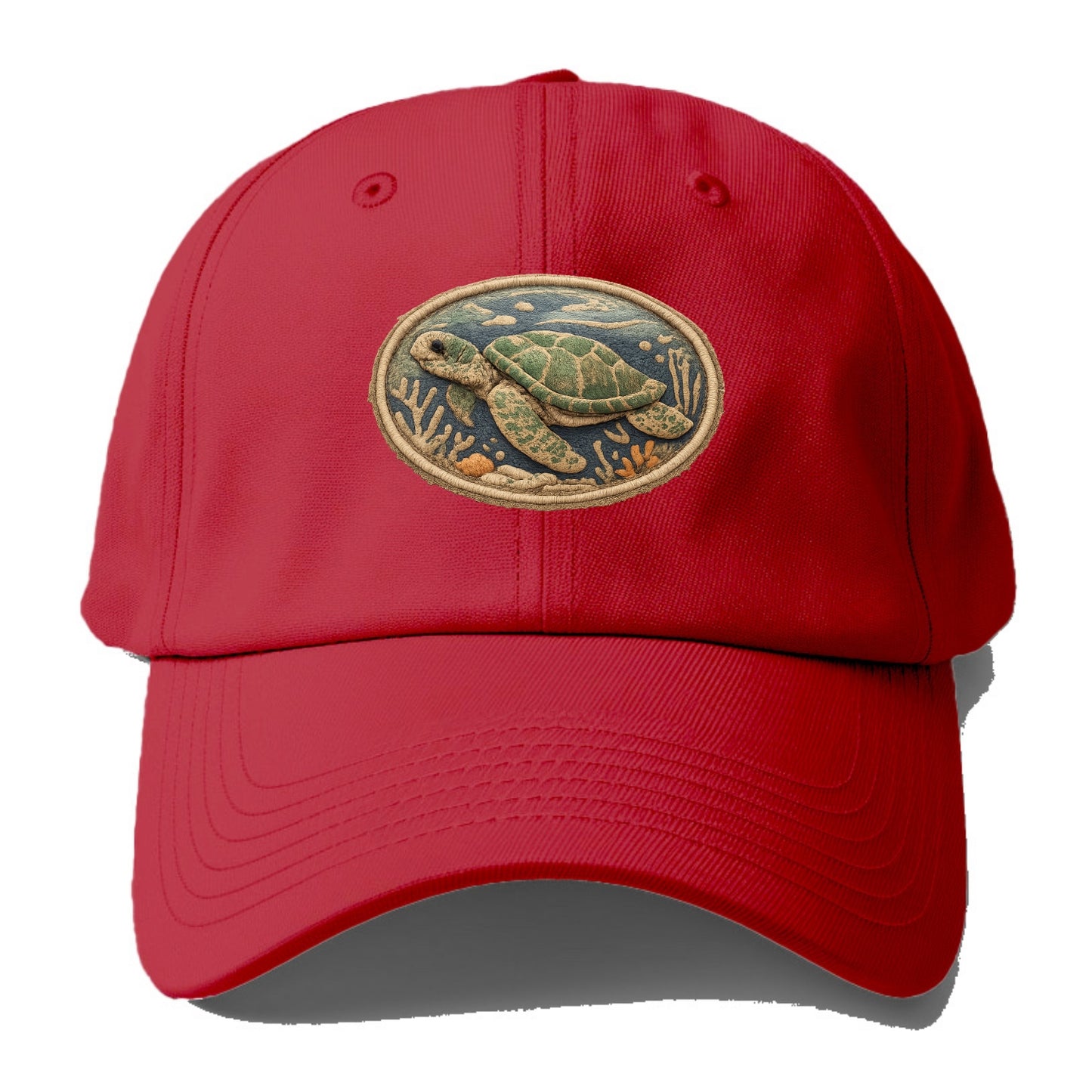 SEA TURTLE - swimming turtle in green and blue , ocean life - Baseball Cap - Red