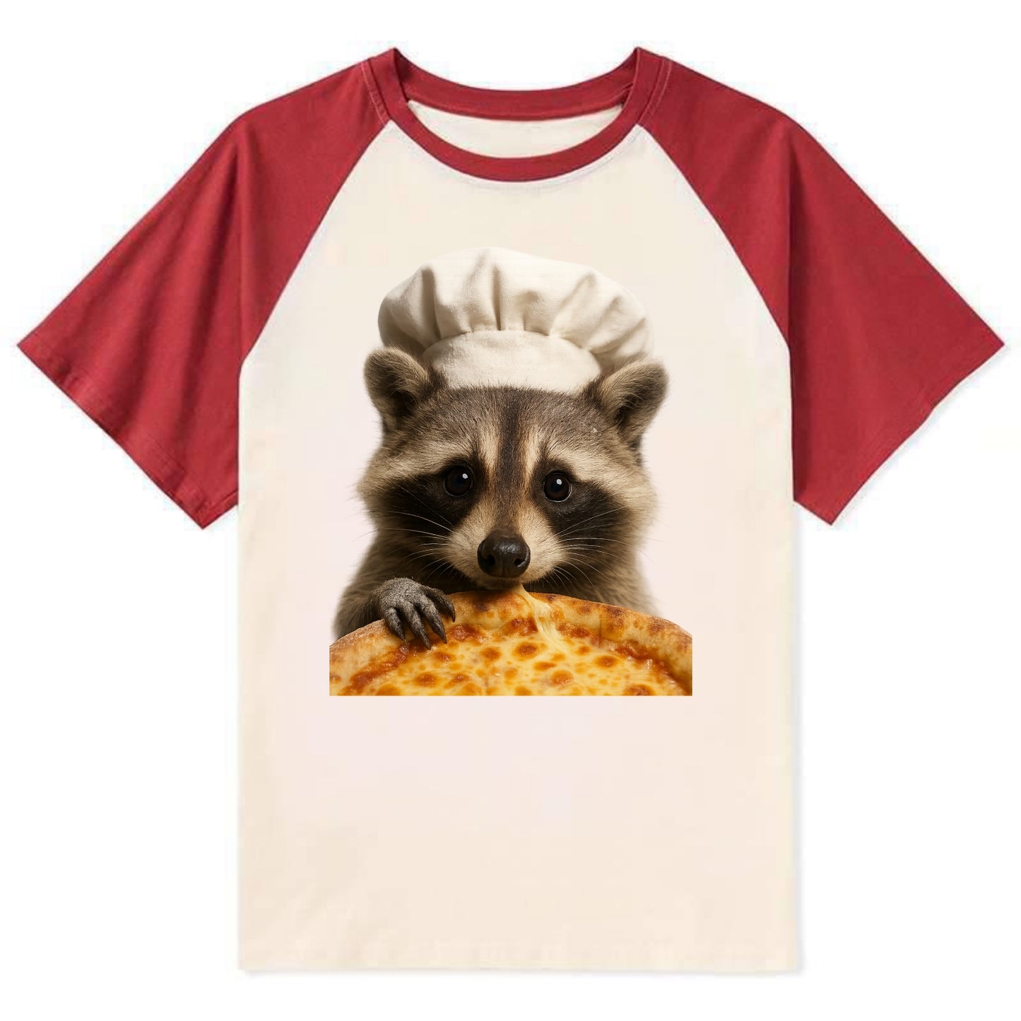Pizza Dad Raccoon  - Contrast Raglan T-shirt - Red
