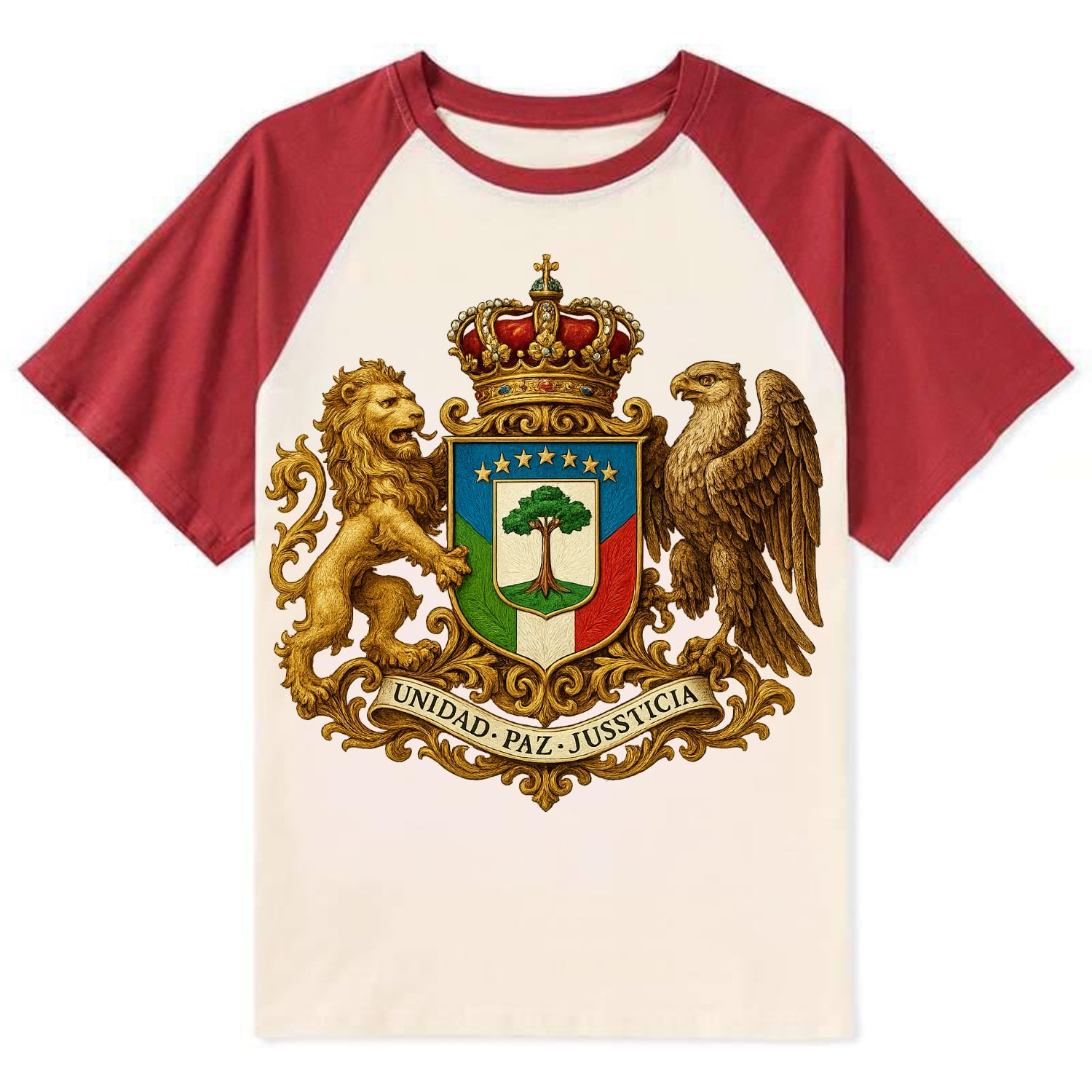 Equatorial Guinea Silk Cotton Tree Emblem - Contrast Raglan T-shirt - Red