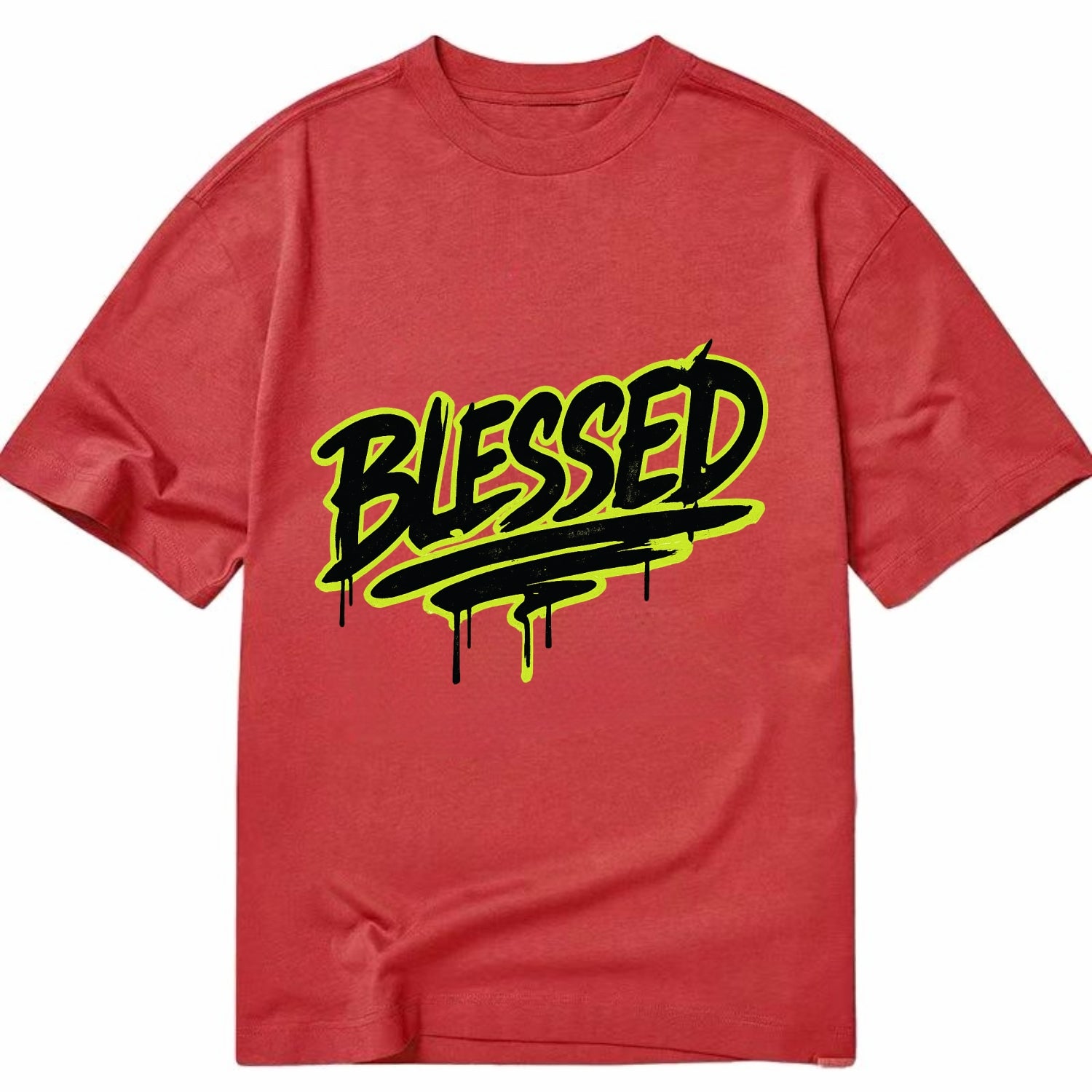 Bold typography design - "BLESSED" - recognizing good fortune, abundance - Classic T-shirt - Red