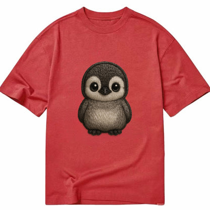 Baby Penguin Chick - gray fluffy, white face, round body, front-facing, tuxedo - Classic T-shirt - Red