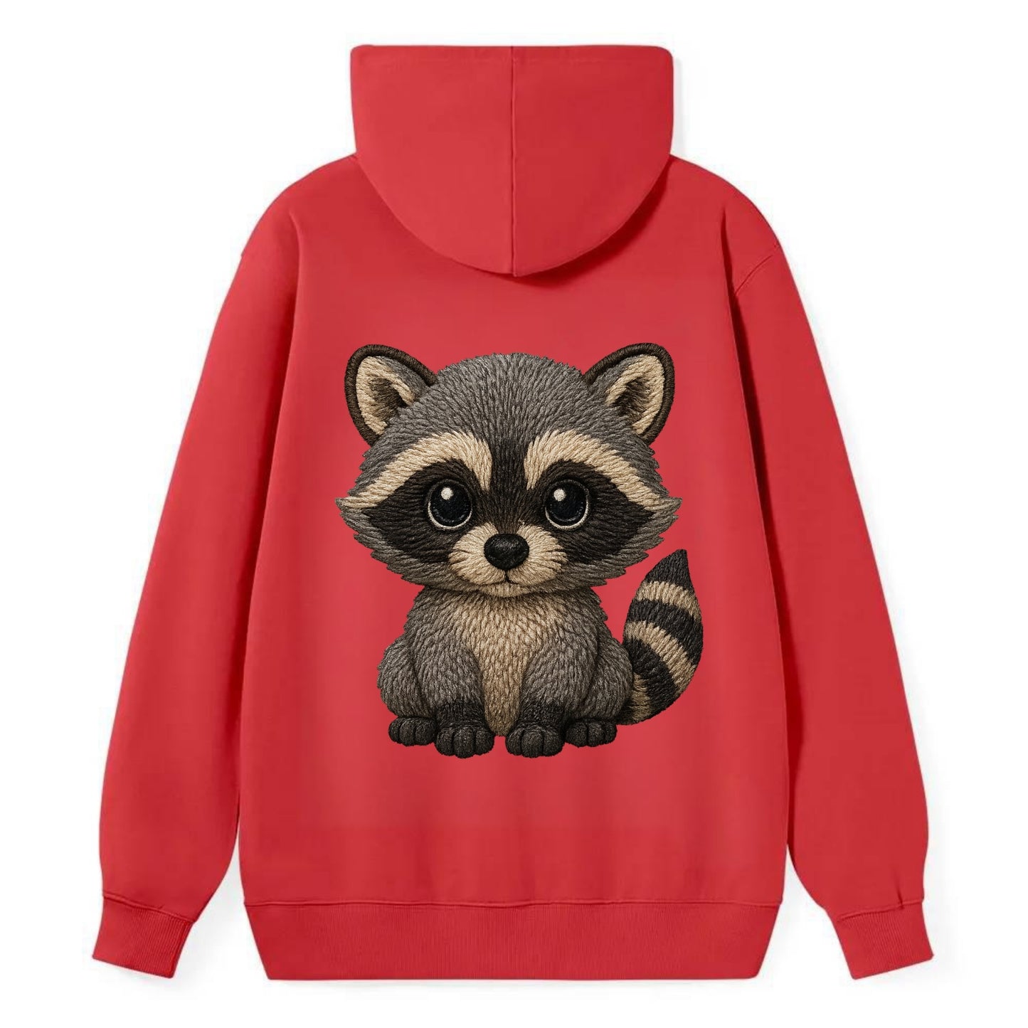 Baby Raccoon - gray fur, black mask, ringed tail, bright curious eyes, - Classic Pullover Hoodie - Red