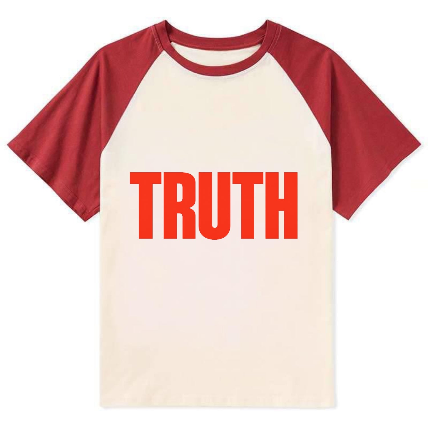 Bold typography design - "TRUTH" - honesty, reality - Contrast Raglan T-shirt - Red