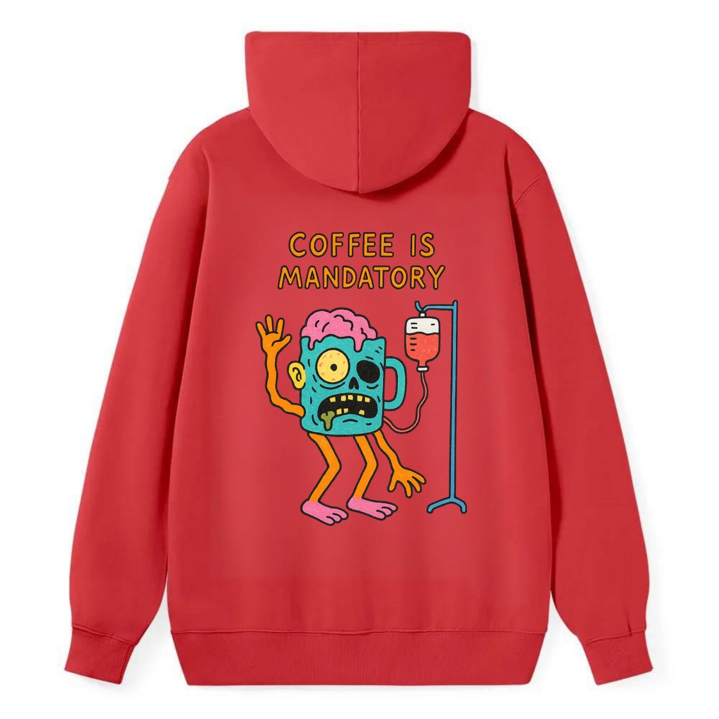 COFFEE IS MANDATORY | Zombie mug with IV drip - Classic Pullover Hoodie - Red
