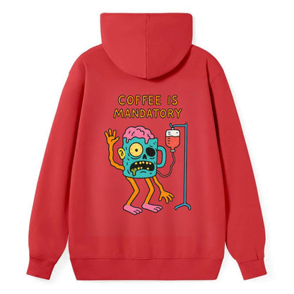 COFFEE IS MANDATORY | Zombie mug with IV drip - Classic Pullover Hoodie - Red