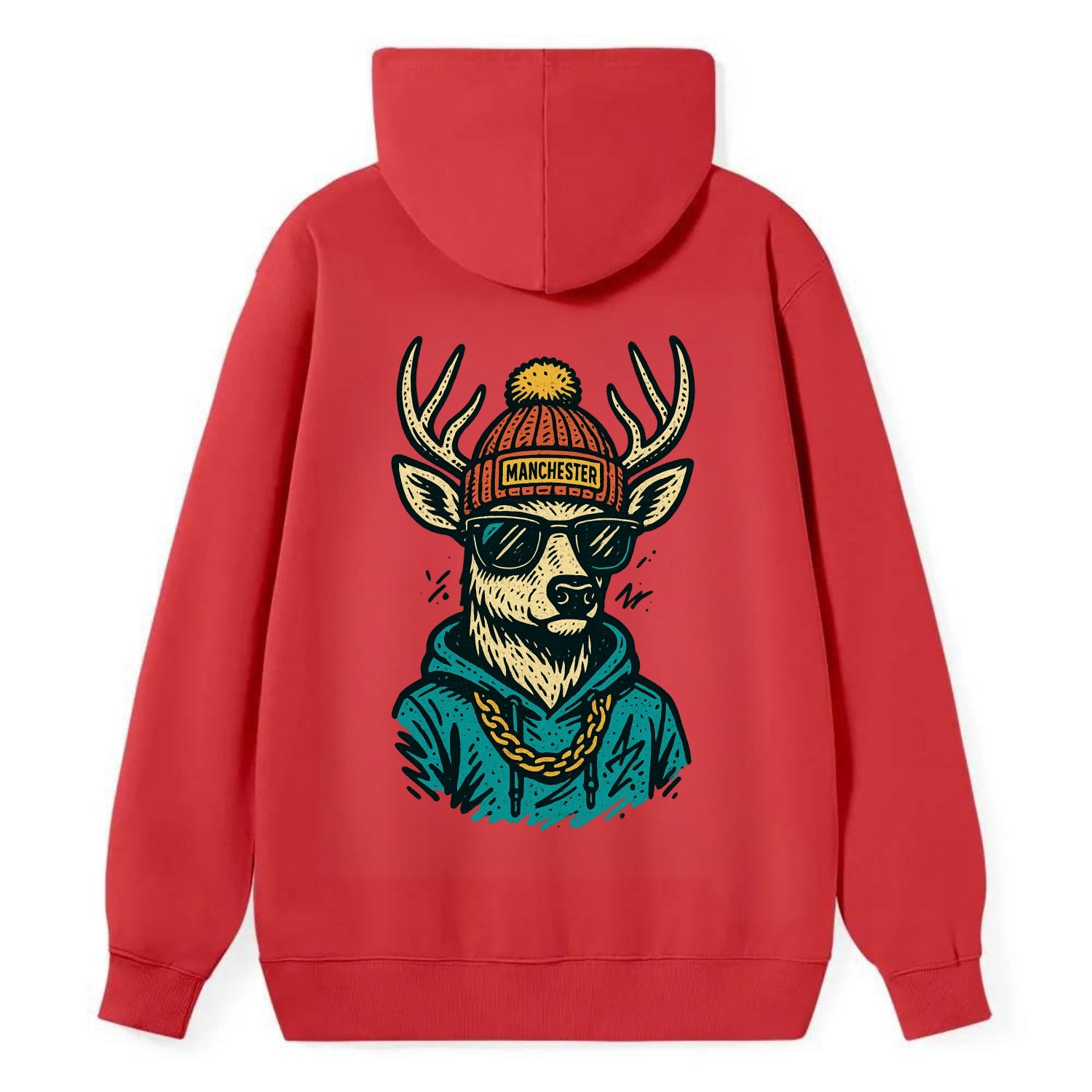 New Hampshire White-tailed Deer wearing Manchester beanie with pom pom - Classic Pullover Hoodie - Red