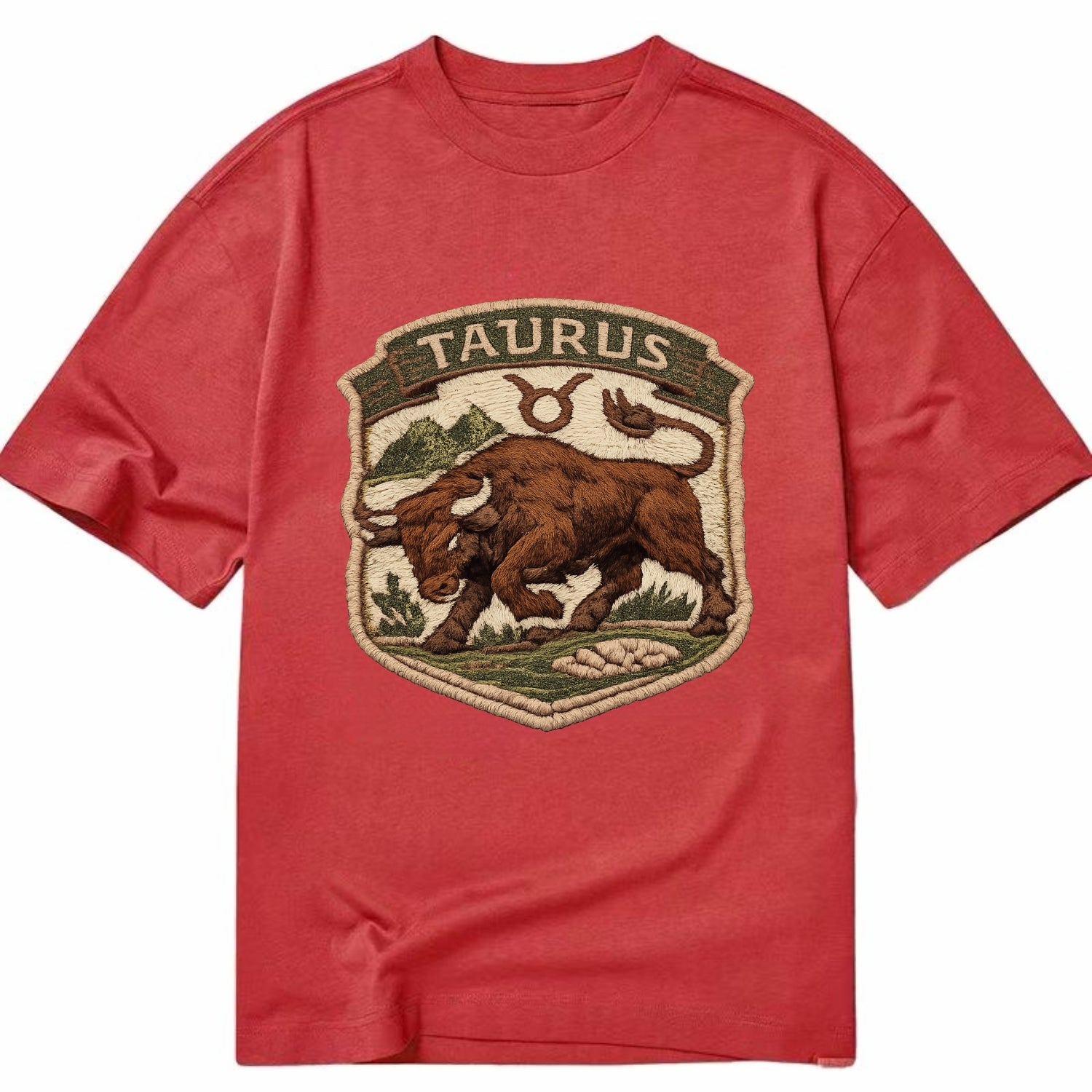 TAURUS BULL - strong bull in brown and green , earth sign - Classic T-shirt - Red