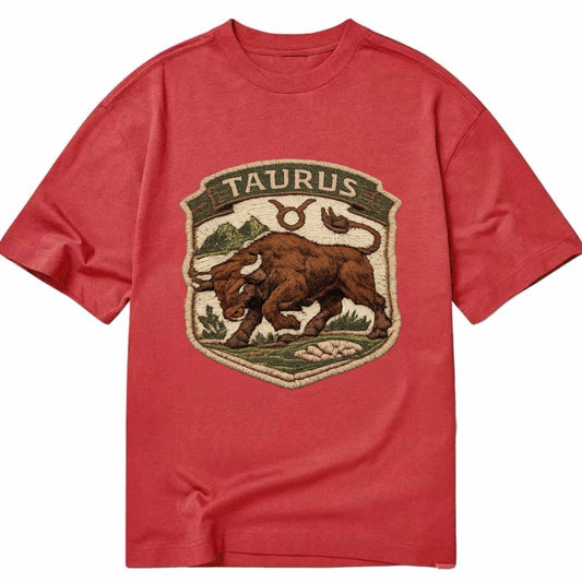 TAURUS BULL - strong bull in brown and green , earth sign - Classic T-shirt - Red