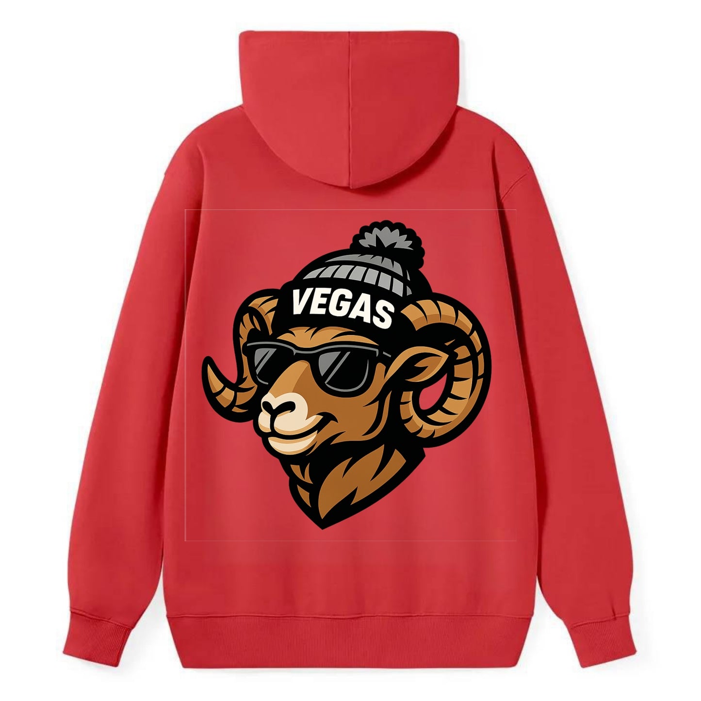 Vegas Desert Bighorn wearing Raiders silver and black beanie with pom pom - Classic Pullover Hoodie - Red